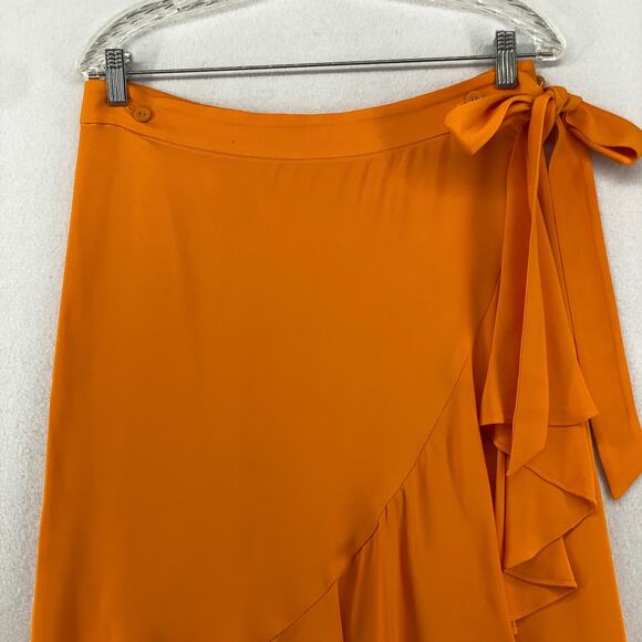 RODEBJER Skirt M Hazel Twill Wrap Midi Ruffled Flounce Tie Side Viscose Orange - Picture 4 of 15